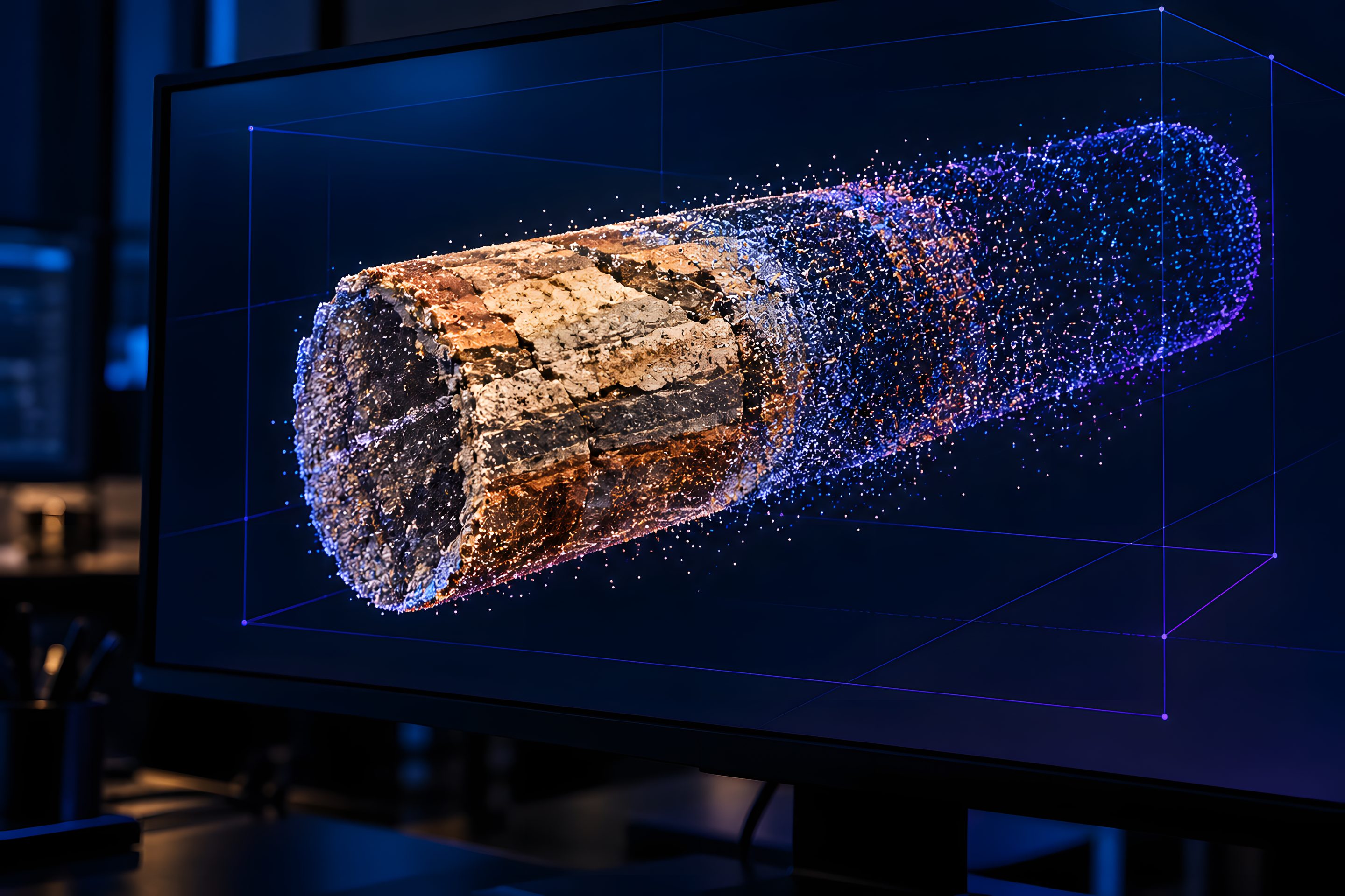 3D reconstruction of a rock core on a monitor