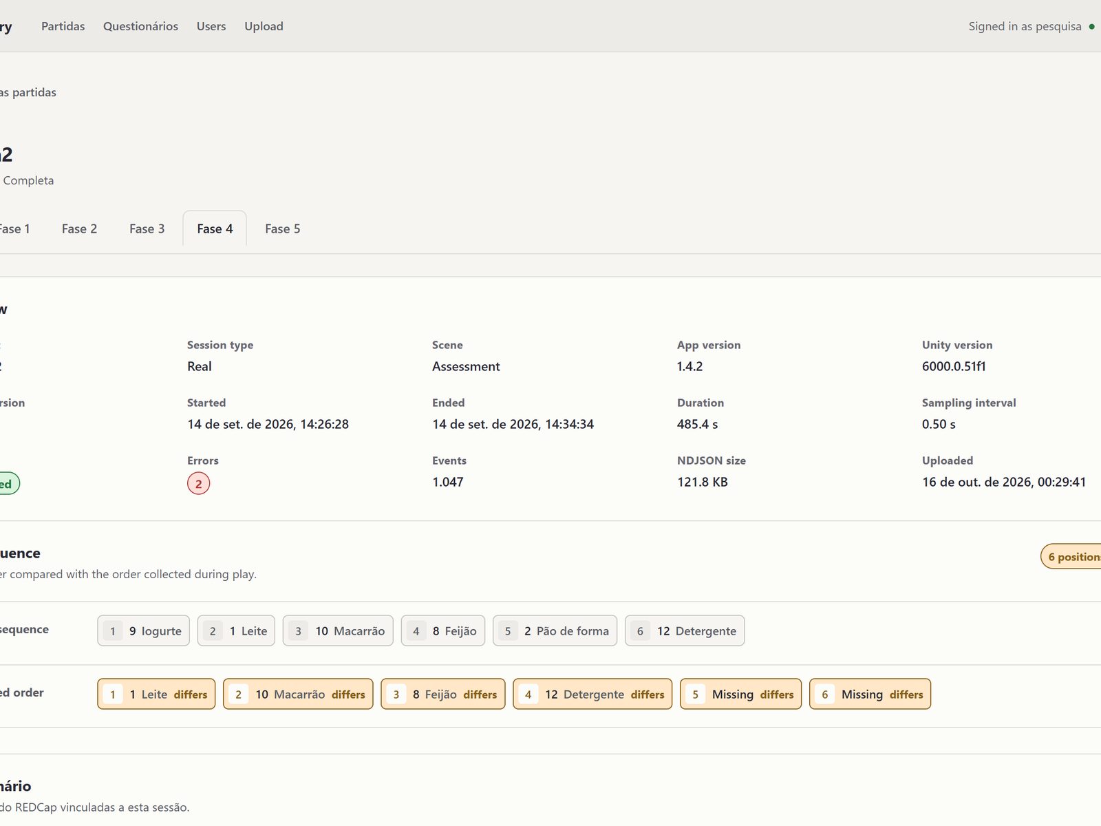 Phase overview with target and collected order